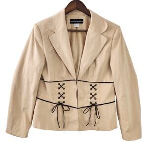 Bianca Nygard Women's Blazer Jacket Tan with Black Trims - Size 10